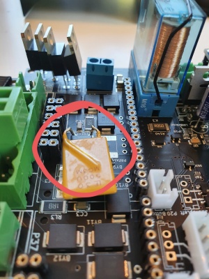 Fuse on PCB1.4, wire going up, over the fuse before they turn down